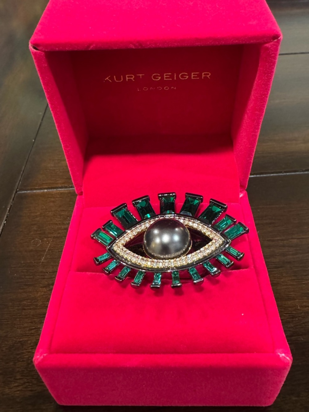 Kurt Geiger Emerald Eye Statement Ring - Green & Black Size 8